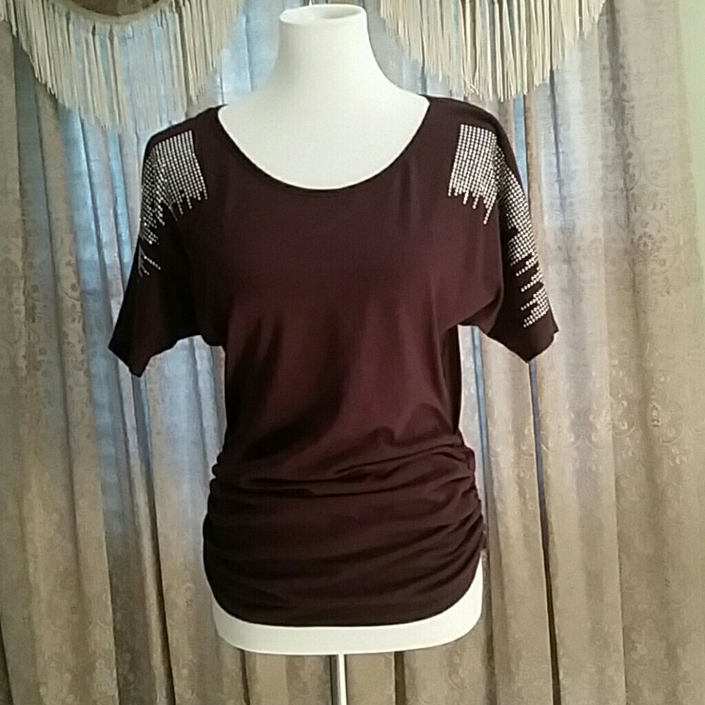 Expresso. BURGANDY  Rhinstone Top